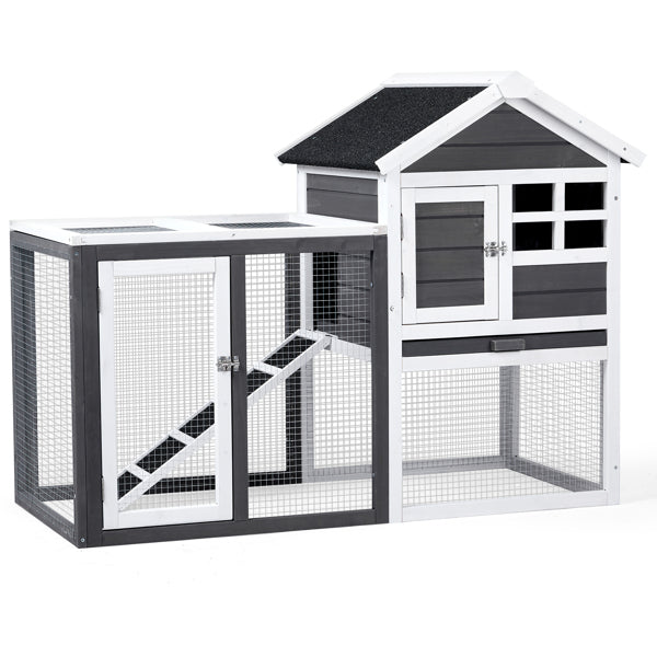 Animal Pet House with Ladder Gray Fir Wood Cage for Small Animals