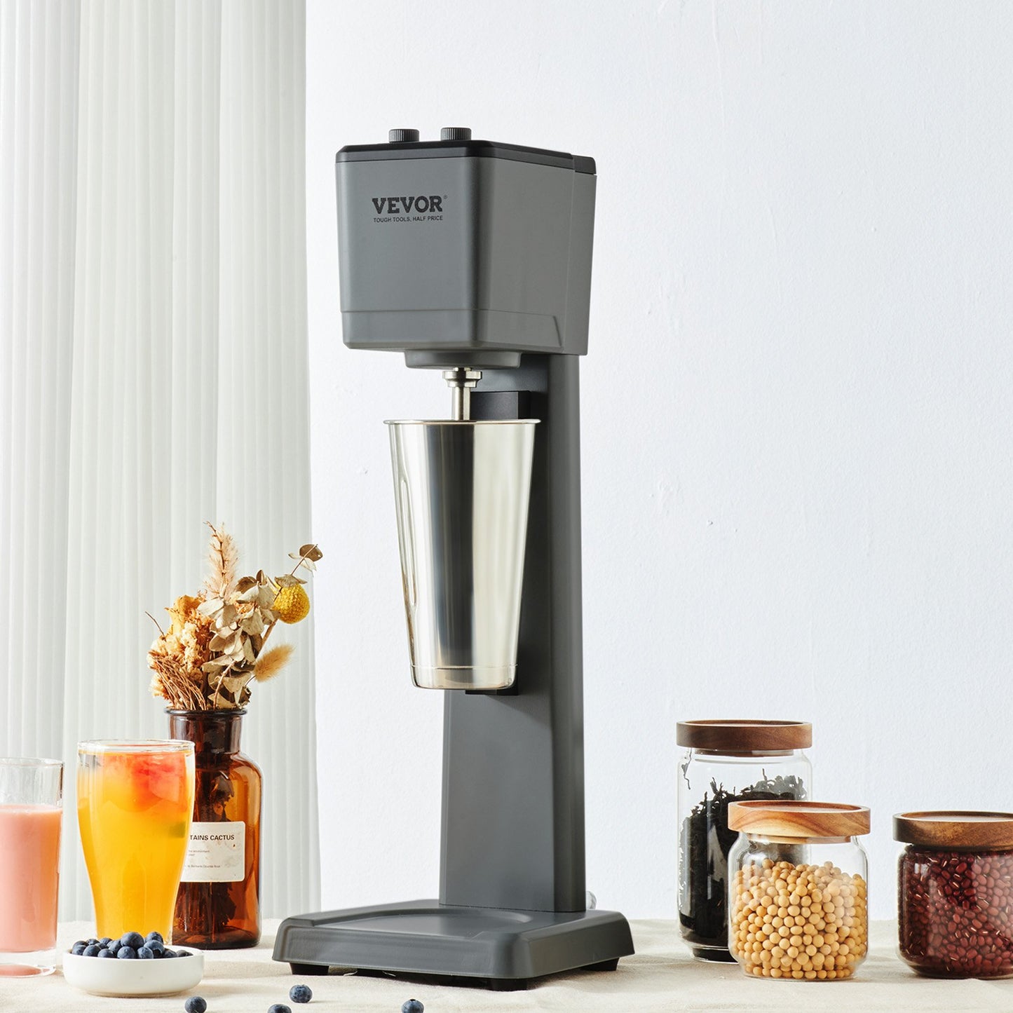 Commercial Milkshake Maker Machine 375W with 3-Speed Stainless Steel Cup - Grey