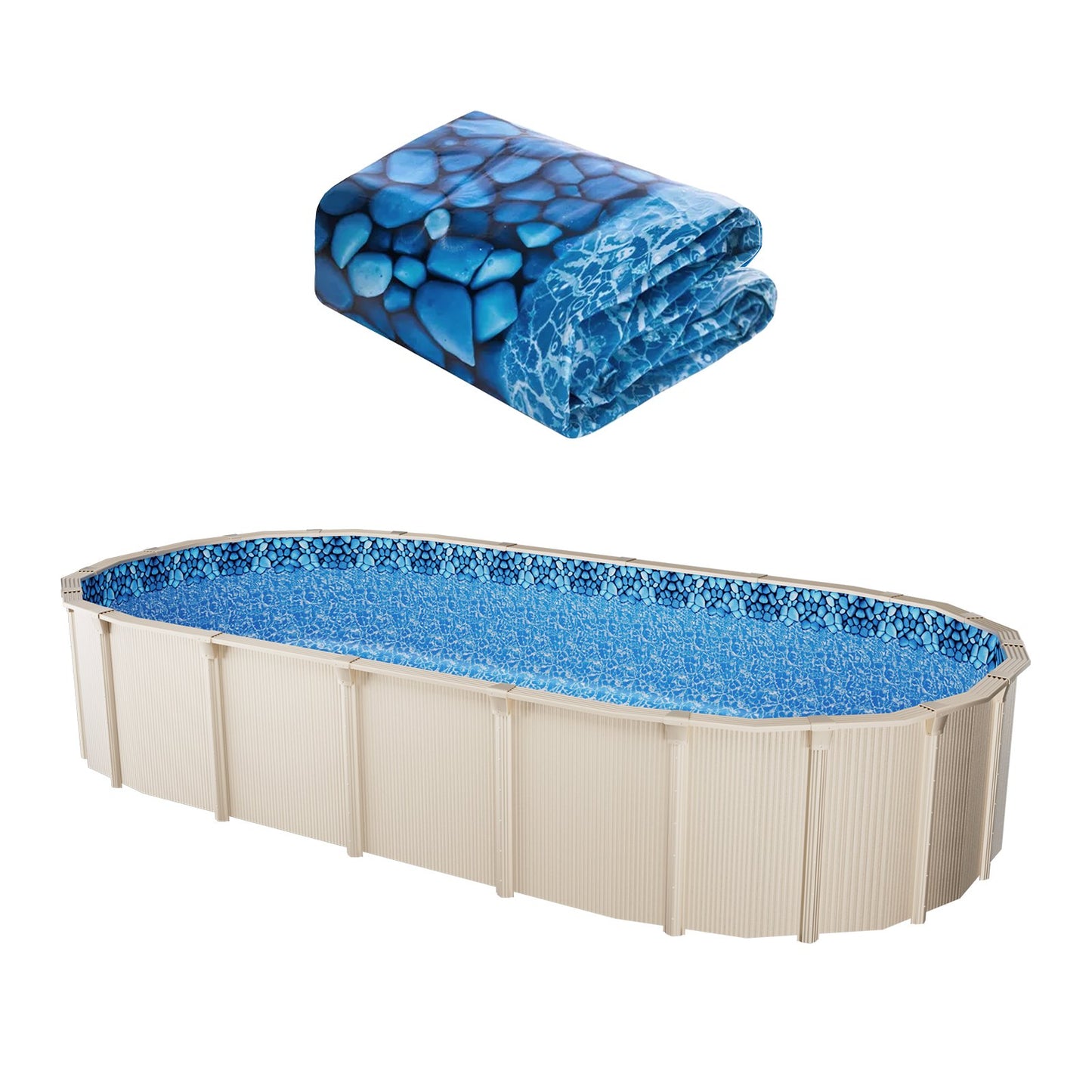 Oval Pool Liner 12x24ft Unibead Style - Durable Vinyl, Blue, 52in Wall