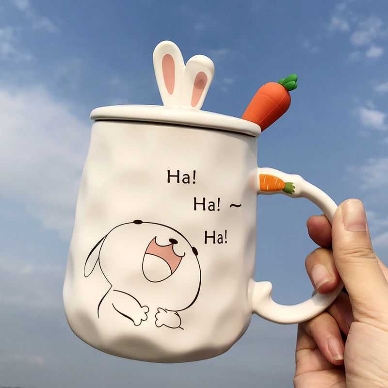 Cute Ceramic Water Cup with Lid and Spoon - Creative Drinkware for Kitchen