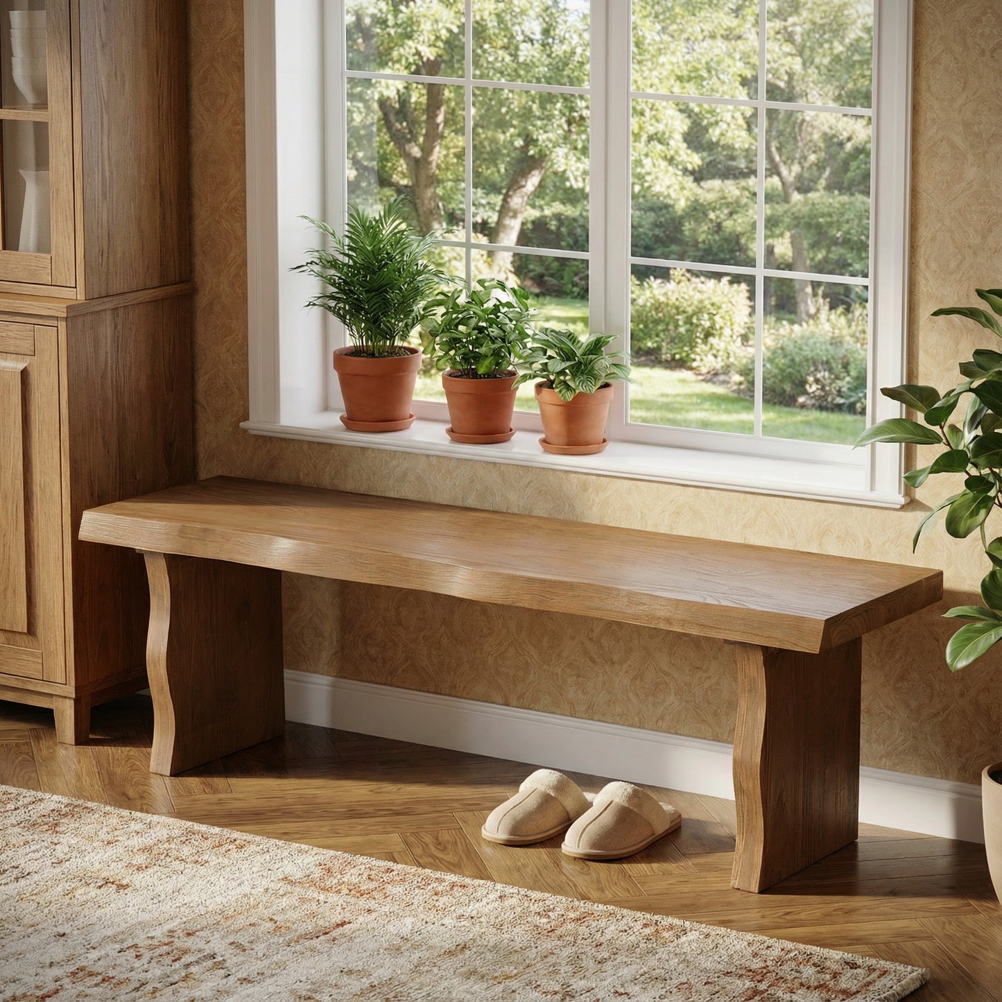 Solid Wood Indoor Dining Bench - 62.9"L, 350lbs Capacity