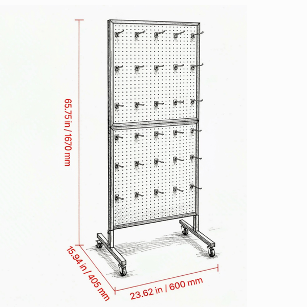 Standing Pegboard Display Stand with 30 Hooks for Grocery & Jewelry Shops - 23.6x63 Inches