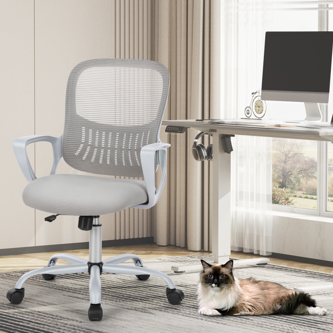 Ergonomic Mid Back Office Chair with Lumbar Support - Grey