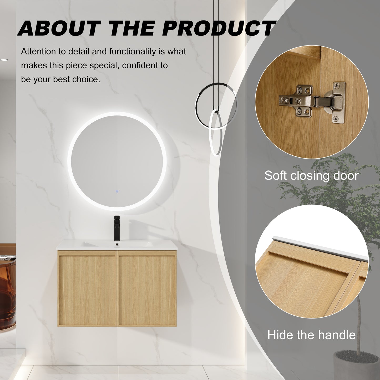 30" Wall-Mounted Bathroom Vanity with Sink - Light Oak