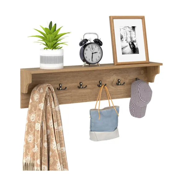 Wall Mount Coat Rack with Shelf - 6 Hooks, 110LBS Capacity