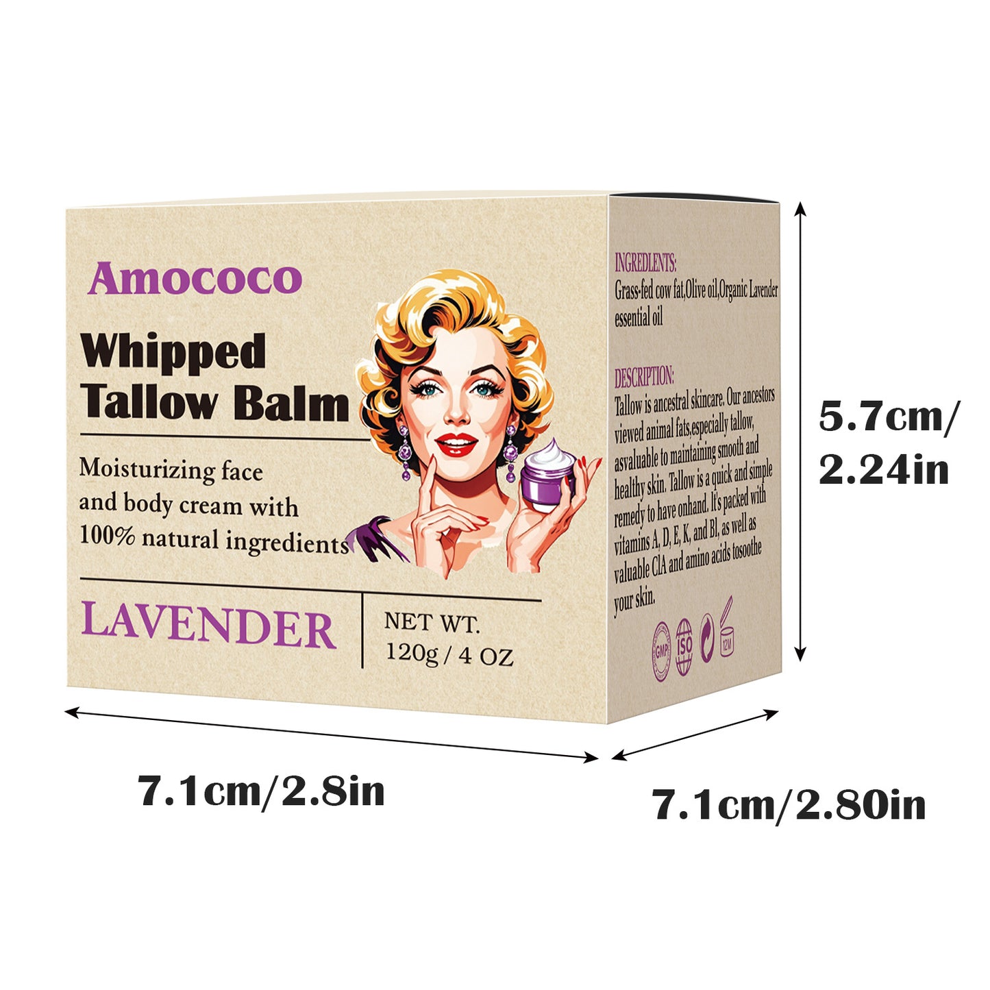 Whipped Tallow Balm with Lavender - Deep Hydration Skin Moisturizer 120g
