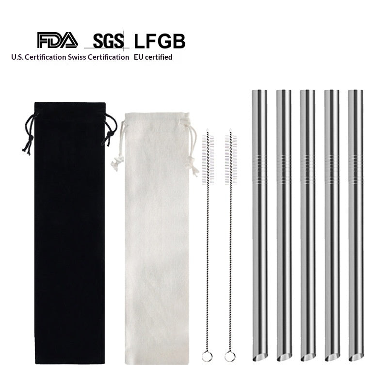 Stainless Steel Angled Straw Drinkware Set for Milk Tea and Beverages