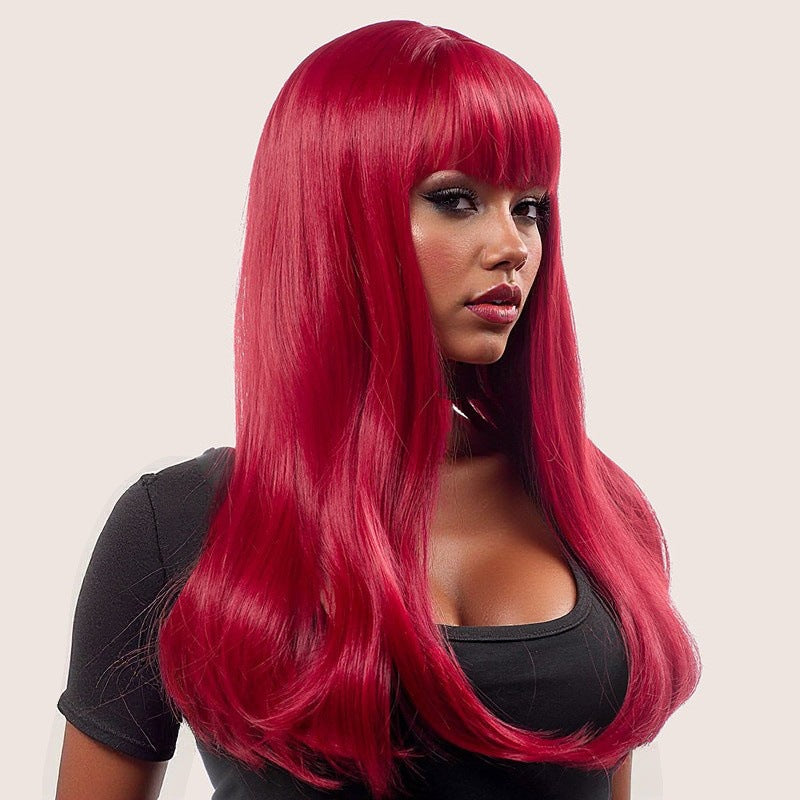 Women's Long Straight Synthetic Wig with Full Bangs