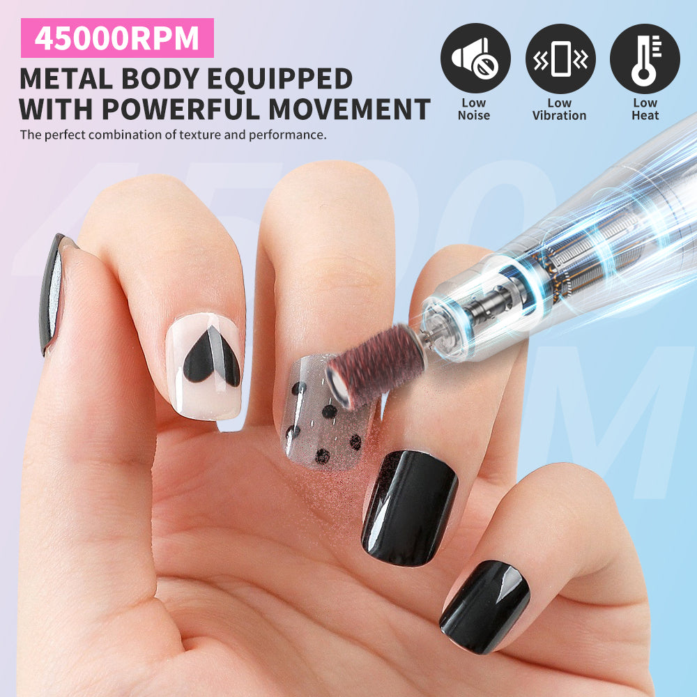 Professional Electric Nail Drill - 45000RPM Rechargeable E-File Kit