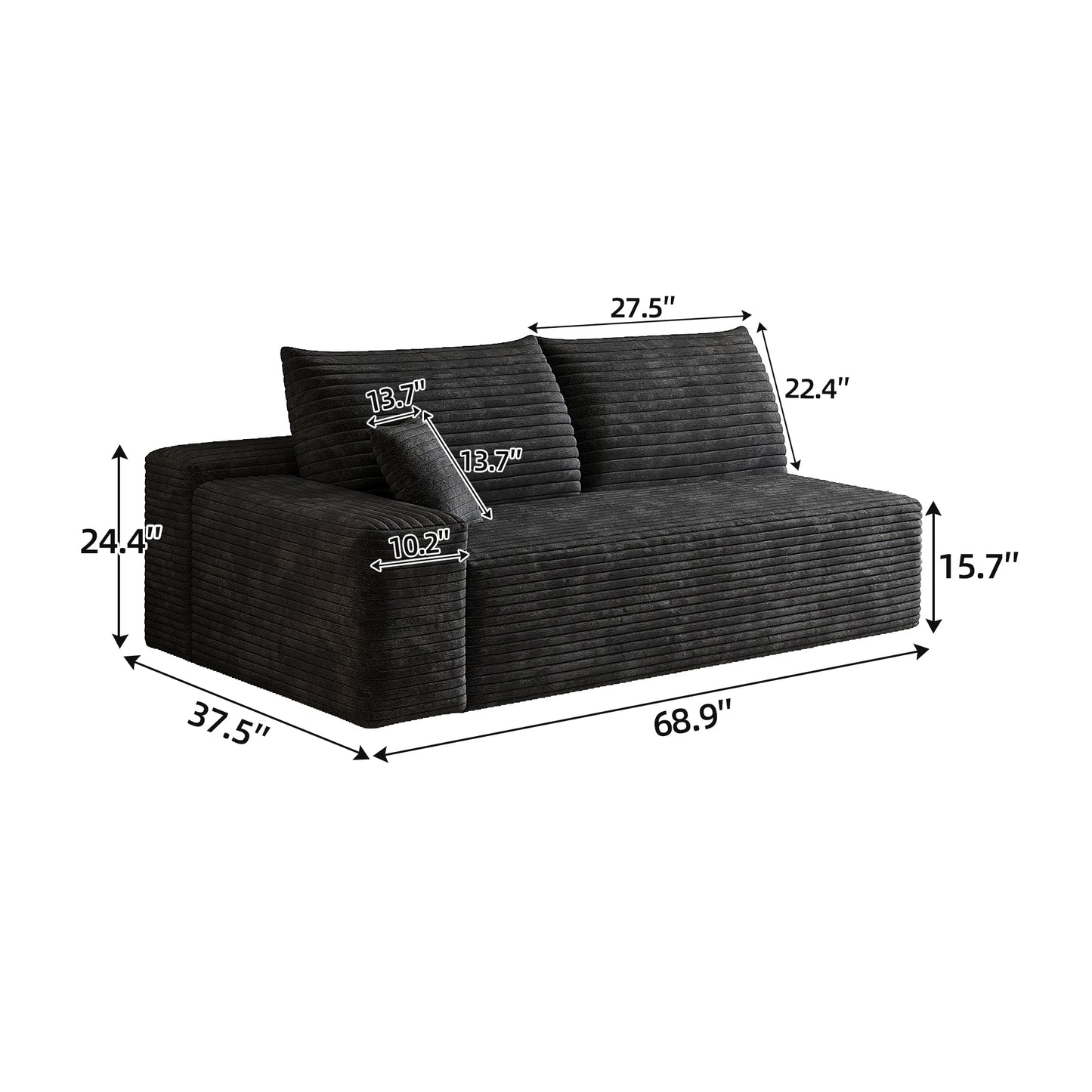 Modular 3-Seat Sofa - Plush Corduroy Fabric - Black
