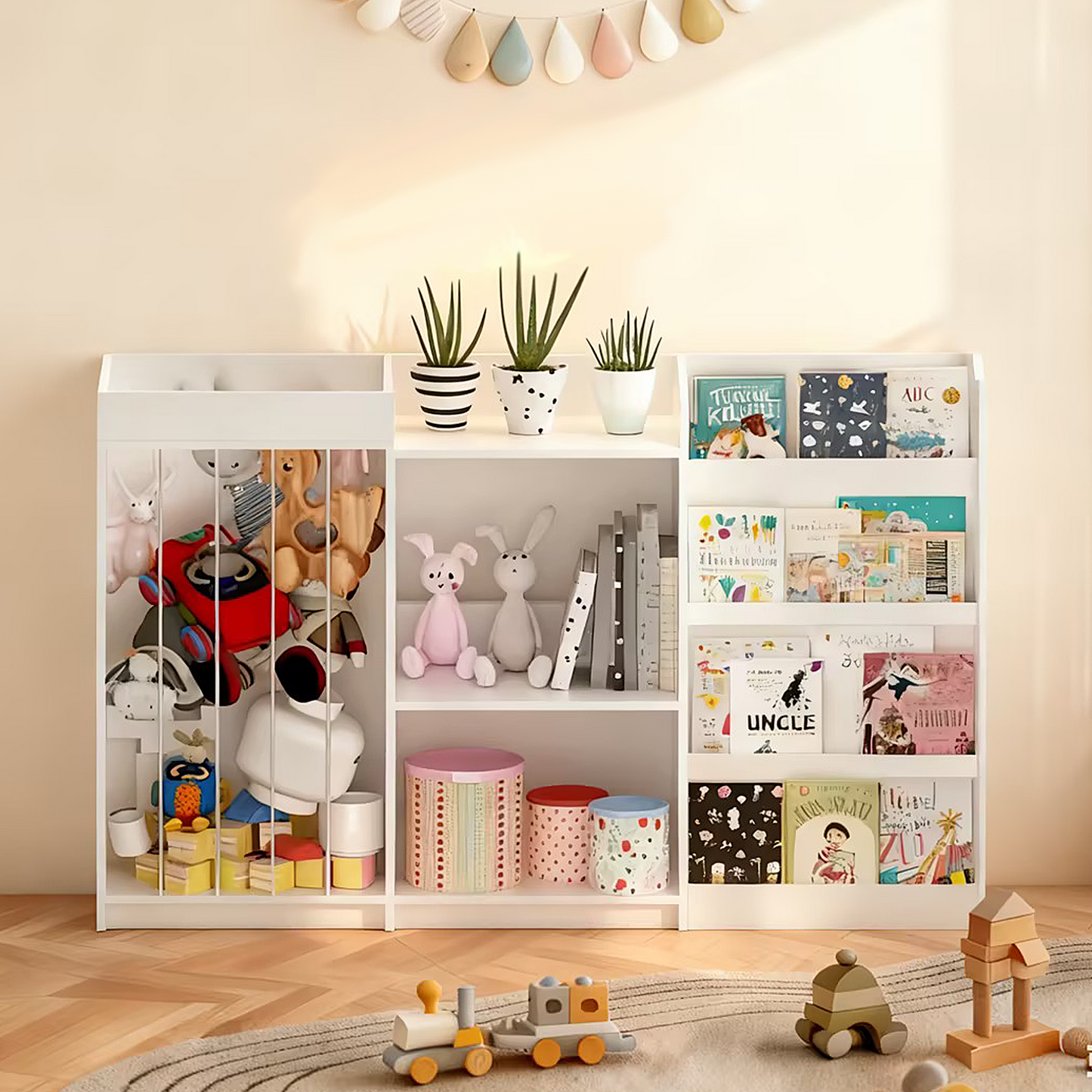 3-in-1 Kids Bookshelf and Toy Storage - White