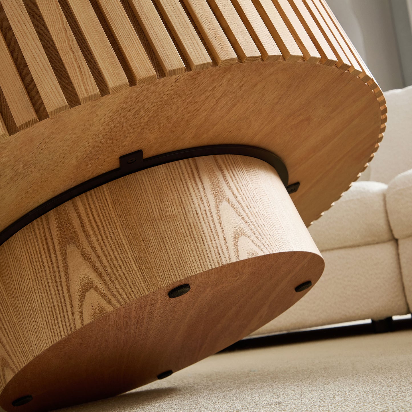 Modern Round Coffee Table with Sintered Stone Top - Oak