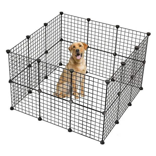 Portable Metal Wire Pet Playpen for Small Animals Black 24pcs Indoor Cage