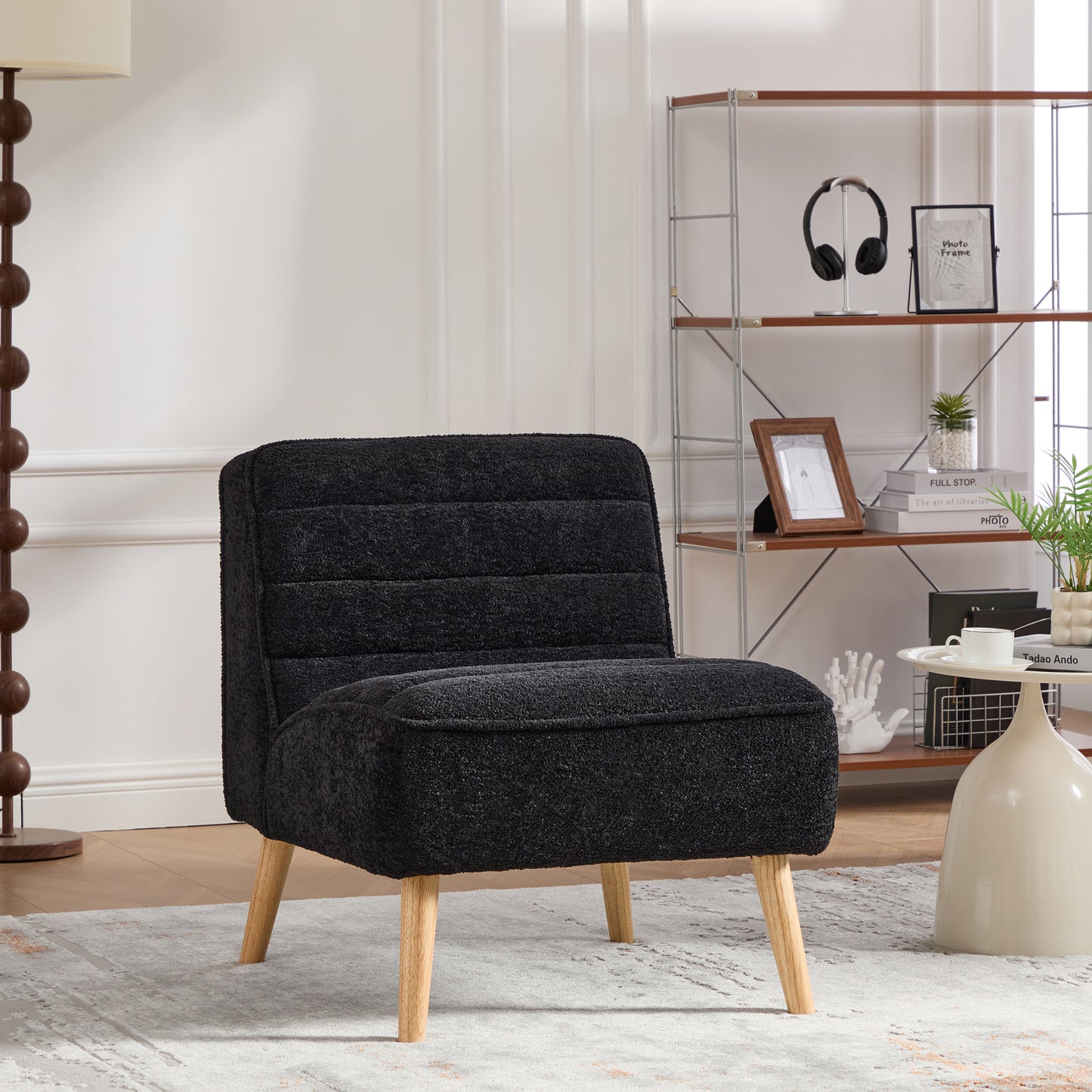 Modern Armless Accent Chair - Black Chenille Upholstered