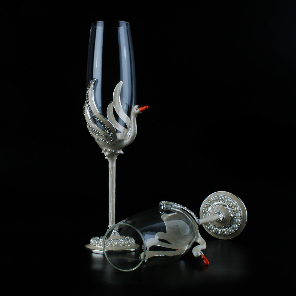 Crystal Swan Champagne Cup - White Glass Drinkware for Special Occasions