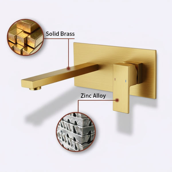 Wall Mount Bathroom Sink Faucet - Brushed Gold, 2 Holes