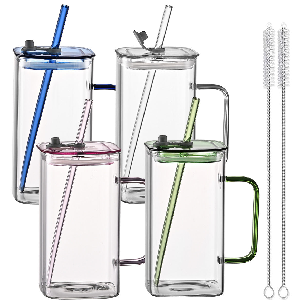 Transparent Glass Straw Cup - 4 Colors, High Borosilicate Drinkware