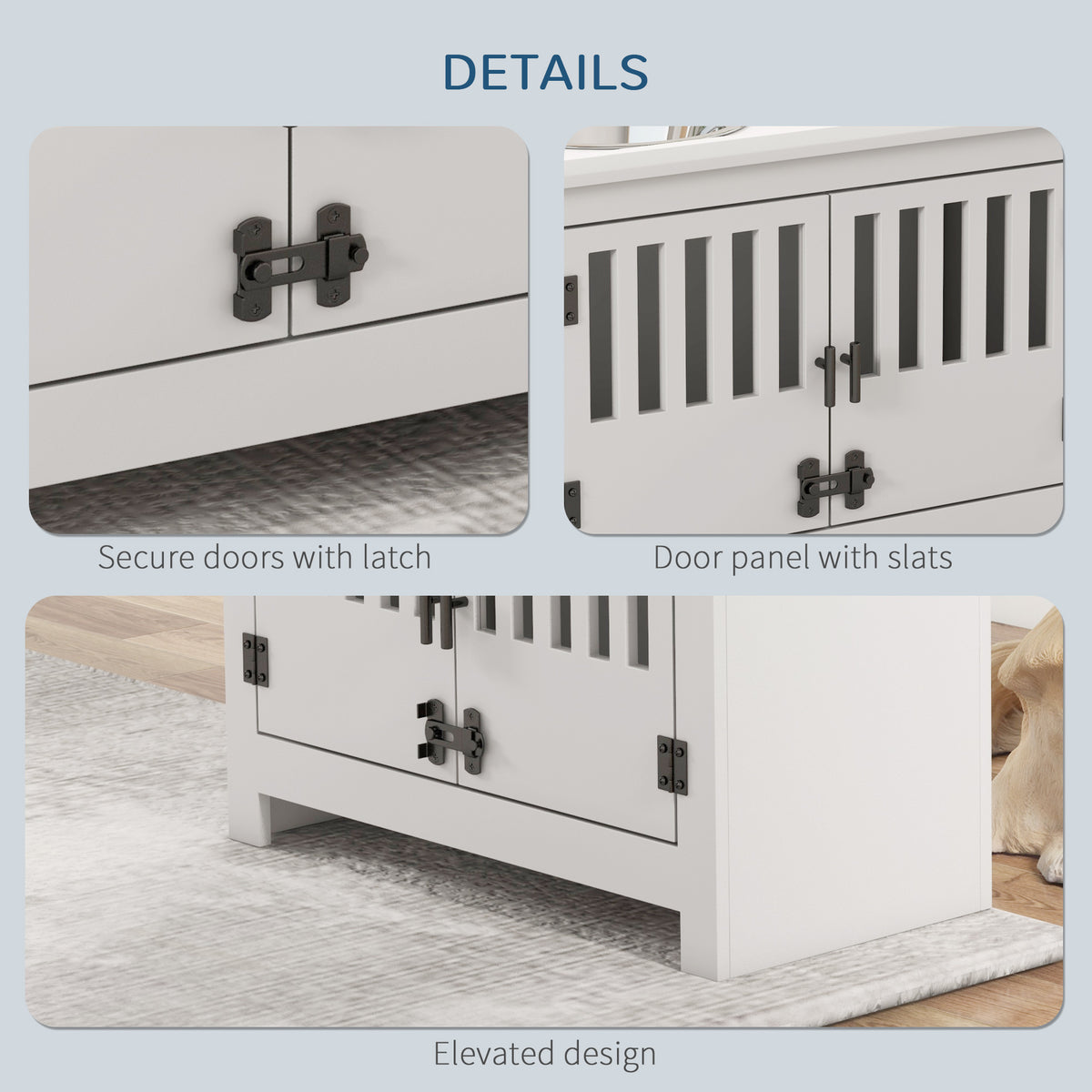 Dog Food Storage Cabinet with Bowls - Large Pet Feeding Station, White