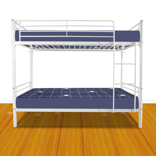 Iron Bed Bunk With Ladder For Kids Twin Size White