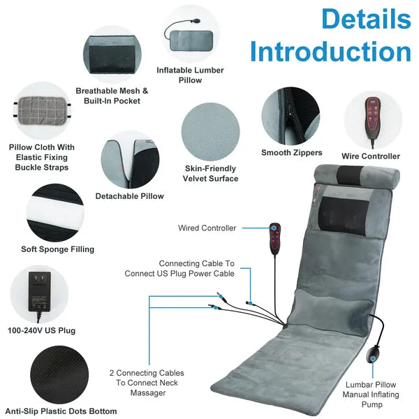 Full Body Electric Massage Mat with Heat and Vibration Therapy