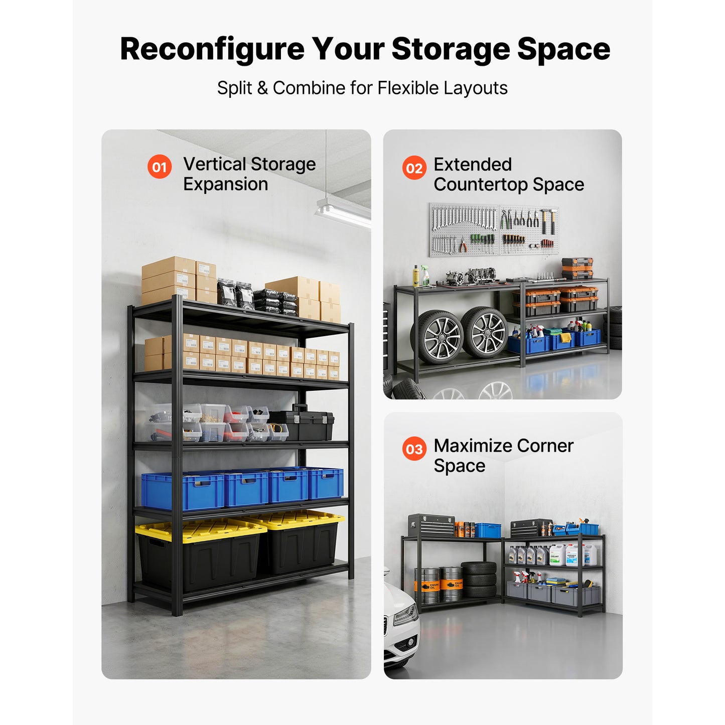Heavy Duty Garage Storage Shelves - 5-Tier Adjustable Metal Utility Rack, 3000 Lb Capacity