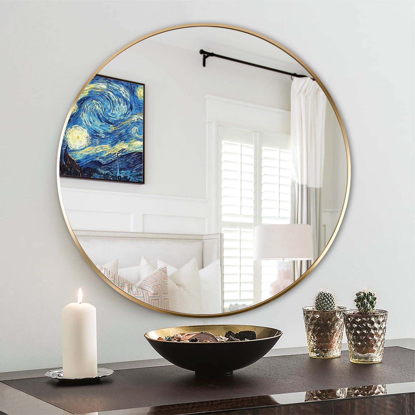 24 Inch Round Gold Metal Framed Wall Mirror - Classic Design