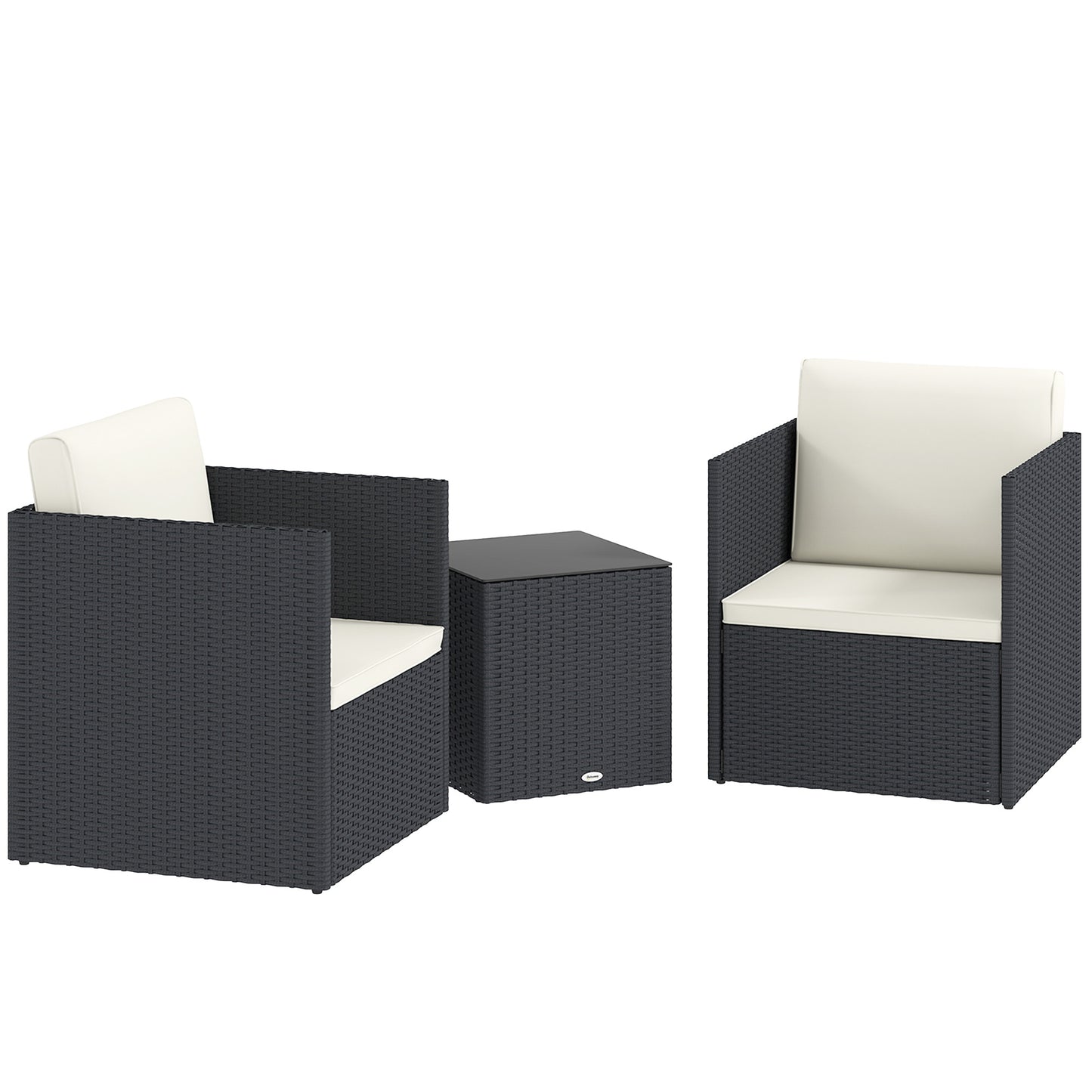 Folding Wicker Bistro Set - 3 Piece Outdoor Furniture with Cushions, Black