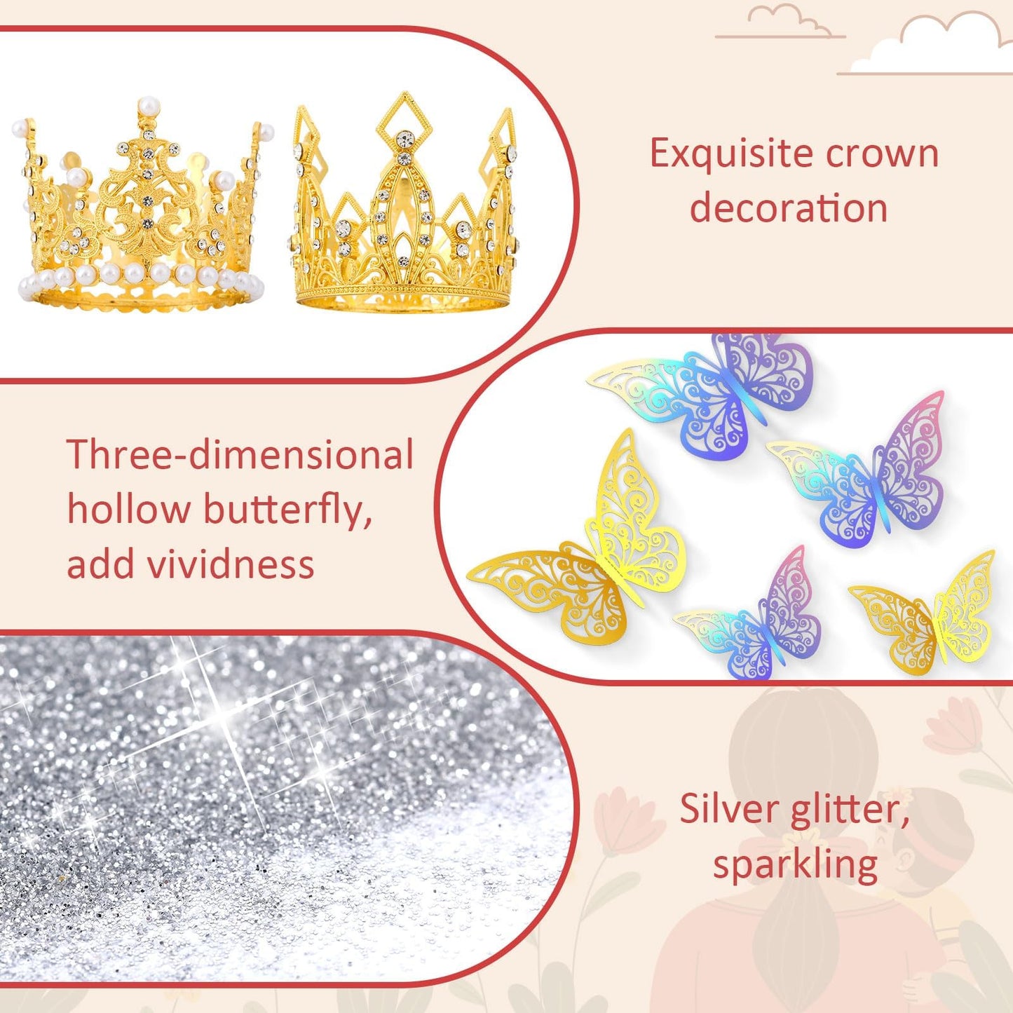 Flower Bouquet Accessories Set - 24pcs Butterflies & Crowns