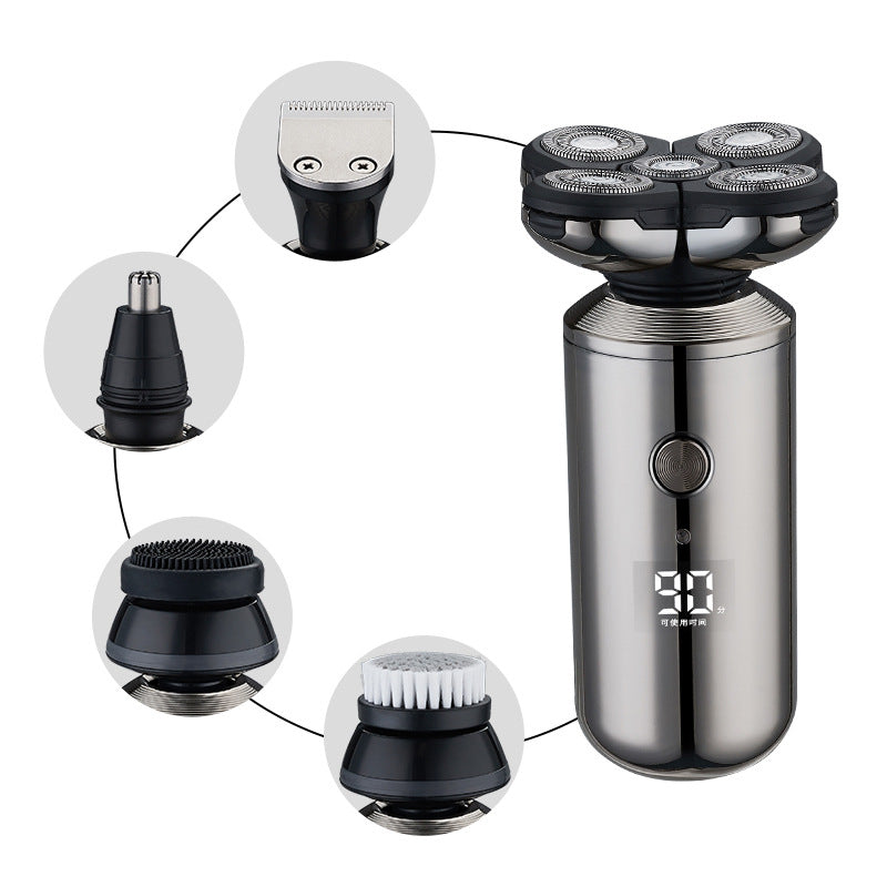 Digital Intelligent 5-Blade Electric Shaver – Silver, USB Rechargeable