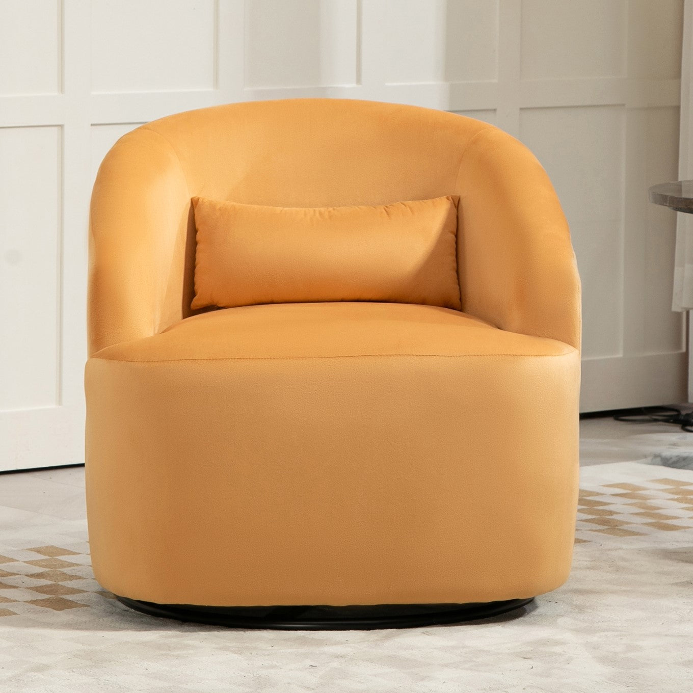 365 Degree Swivel Barrel Accent Chair, Velvet Upholstered Curved