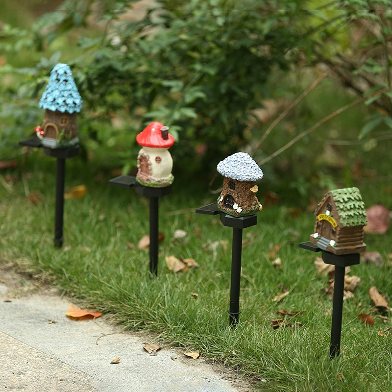 Outdoor Solar Mushroom Garden Light - Resin Lawn Landscape Lamp with Ground Stake