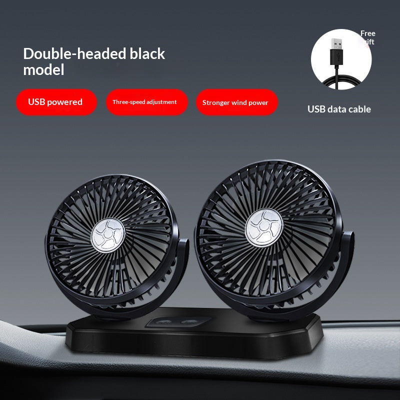 Dual-Head Car Fan USB Control Heavy Duty Fan for Vehicle Cooling