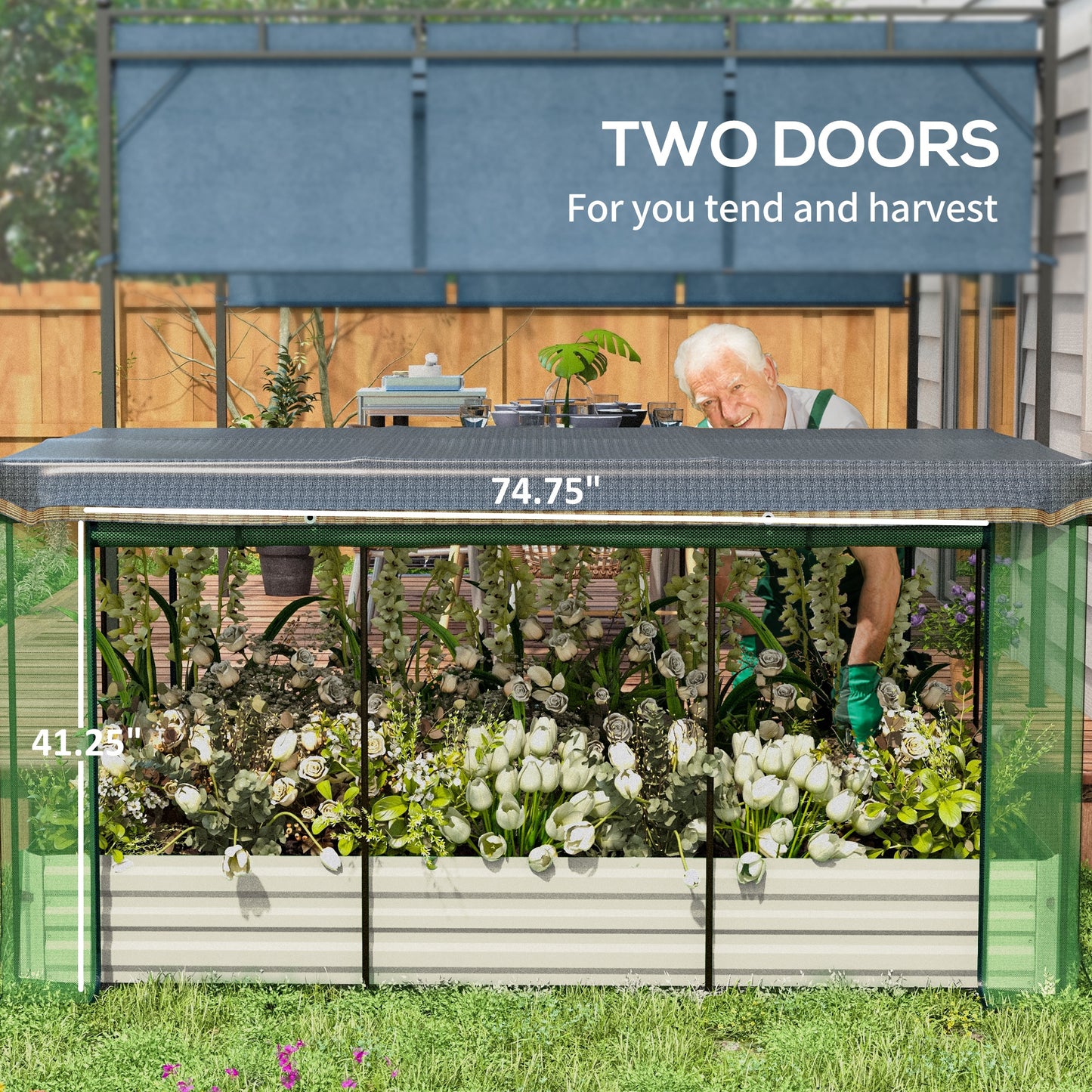 Galvanized Steel Raised Garden Bed with Crop Cage and Shade Cloth - Beige, 1190x360x140mm