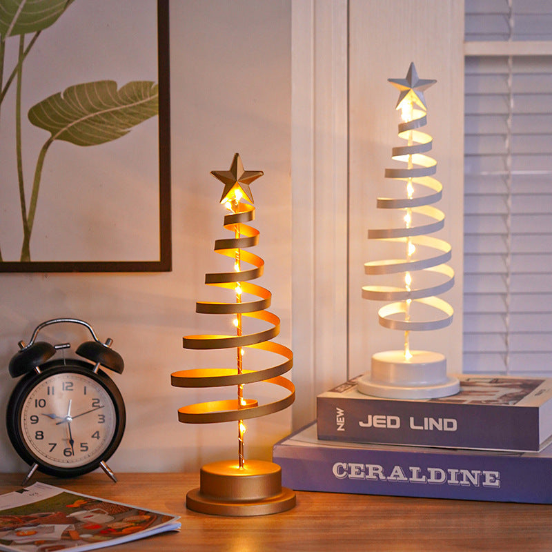 Festive Christmas Tree & Spiral Lamp for Holiday Decor - Gold & White