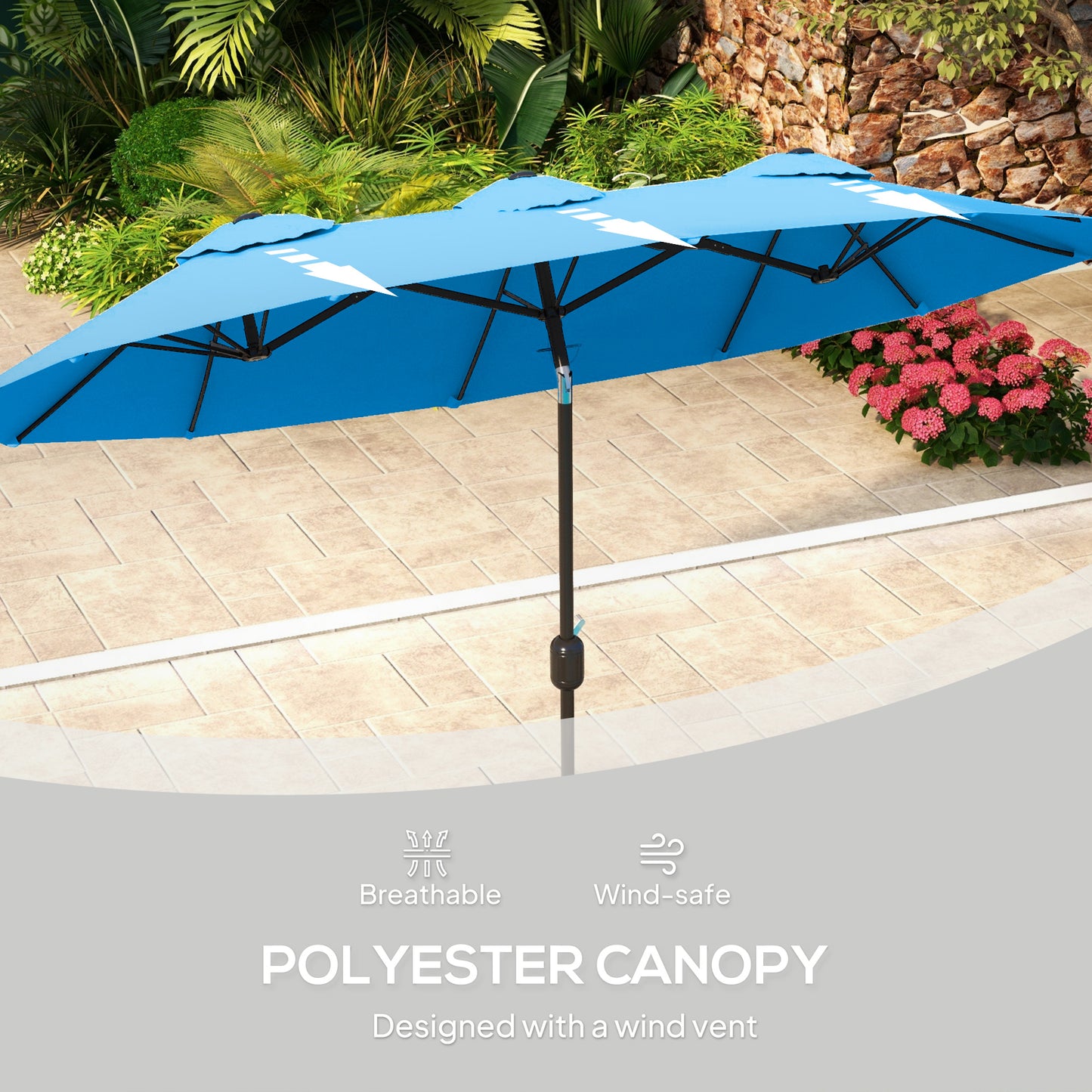 Double-Sided Patio Umbrella with Push Button Tilt - Cyan Blue