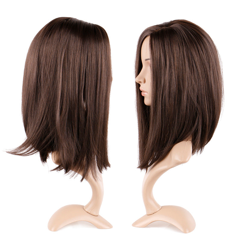 Brown Straight Clavicle Synthetic Wig
