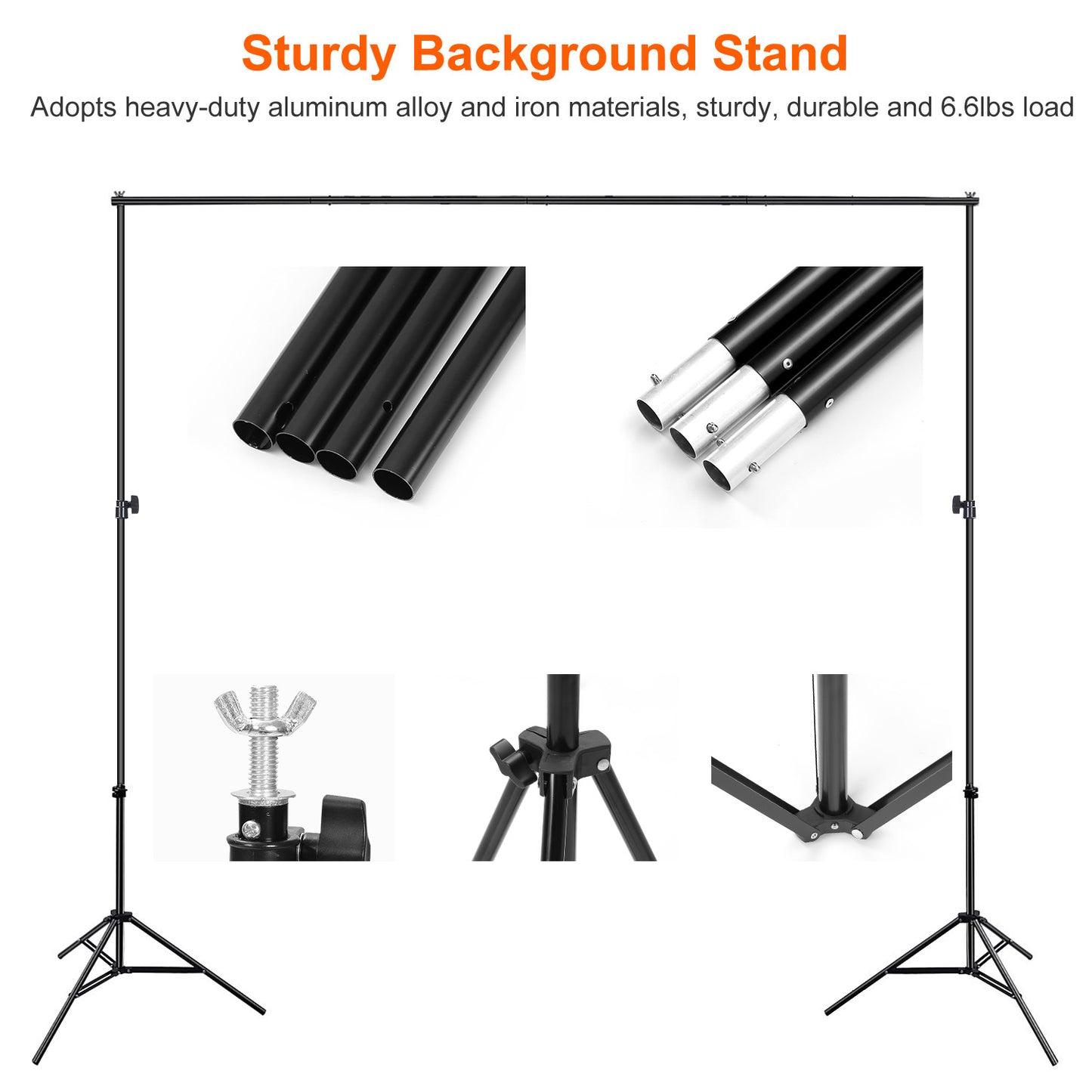 Adjustable Photography Backdrop Stand Set with Carrying Bag - Black