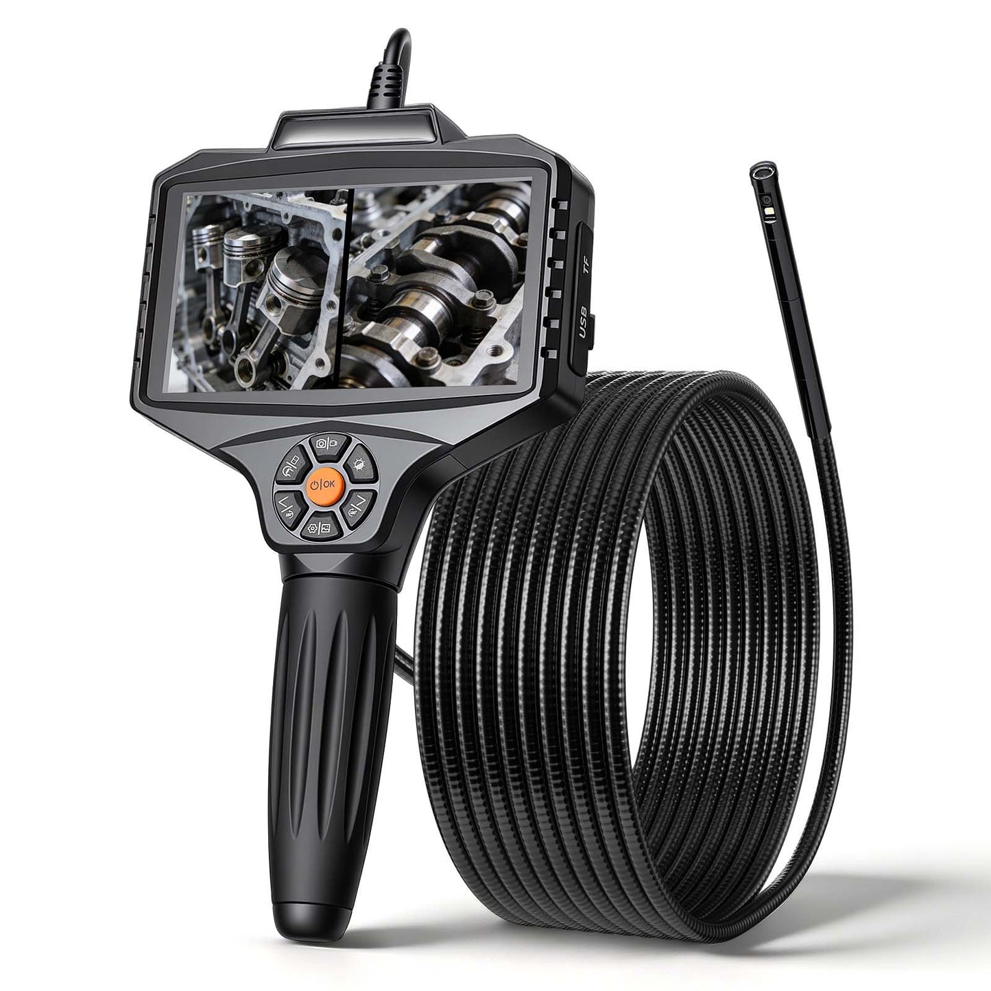 Industrial Endoscope Camera with Light - 360° Coverage, 1080P HD Rigid Snake Scope for Wall and Automotive Inspection - 16.4FT
