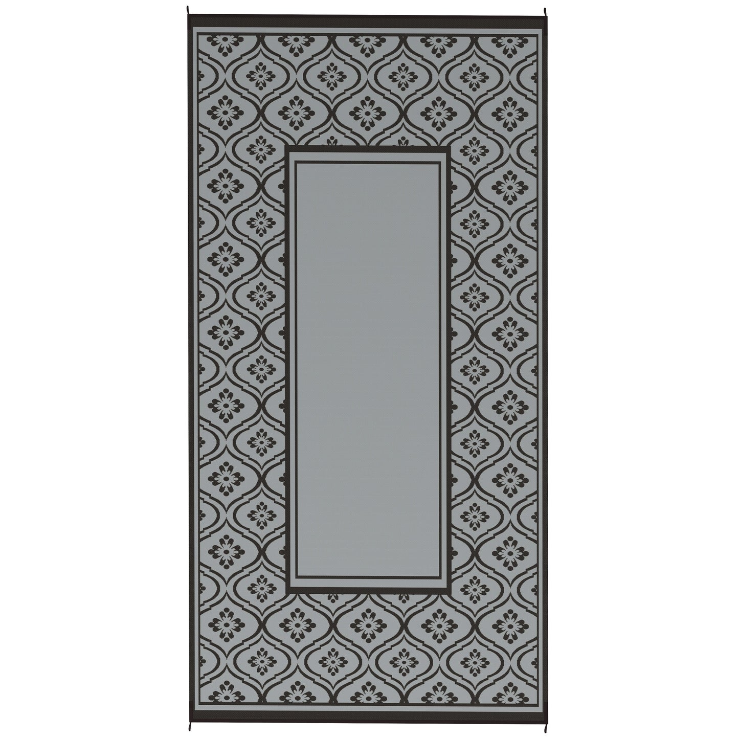 Reversible Waterproof Outdoor Rug with Carry Bag - Black & Gray Gourd Border