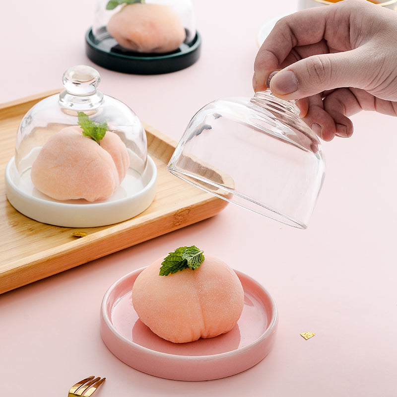 Ceramic Dessert Dish with Lid Set - Nordic Style, Multiple Colors