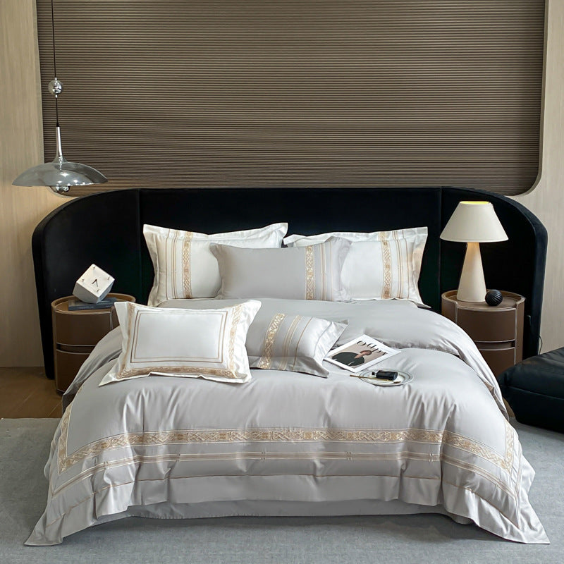 Cotton Four-Piece Mattress Cover Bedding Set with Embroidery