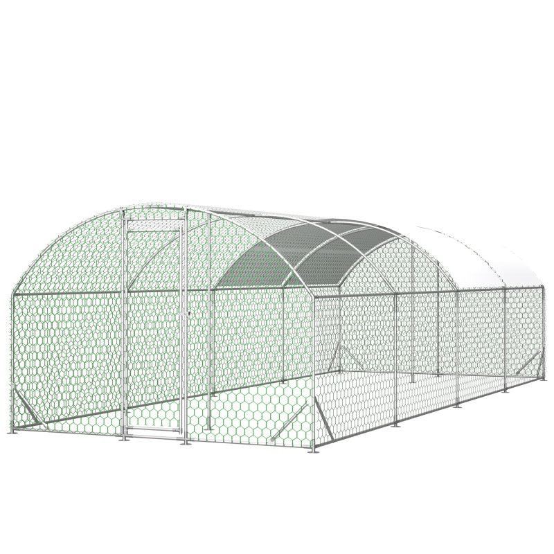 Large Metal Chicken Coop 26x9x6ft Walk-In Poultry Cage with Waterproof Cover