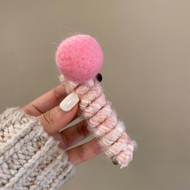 Pom-Pom Phone Cord Hair Tie - Elastic Korean Style