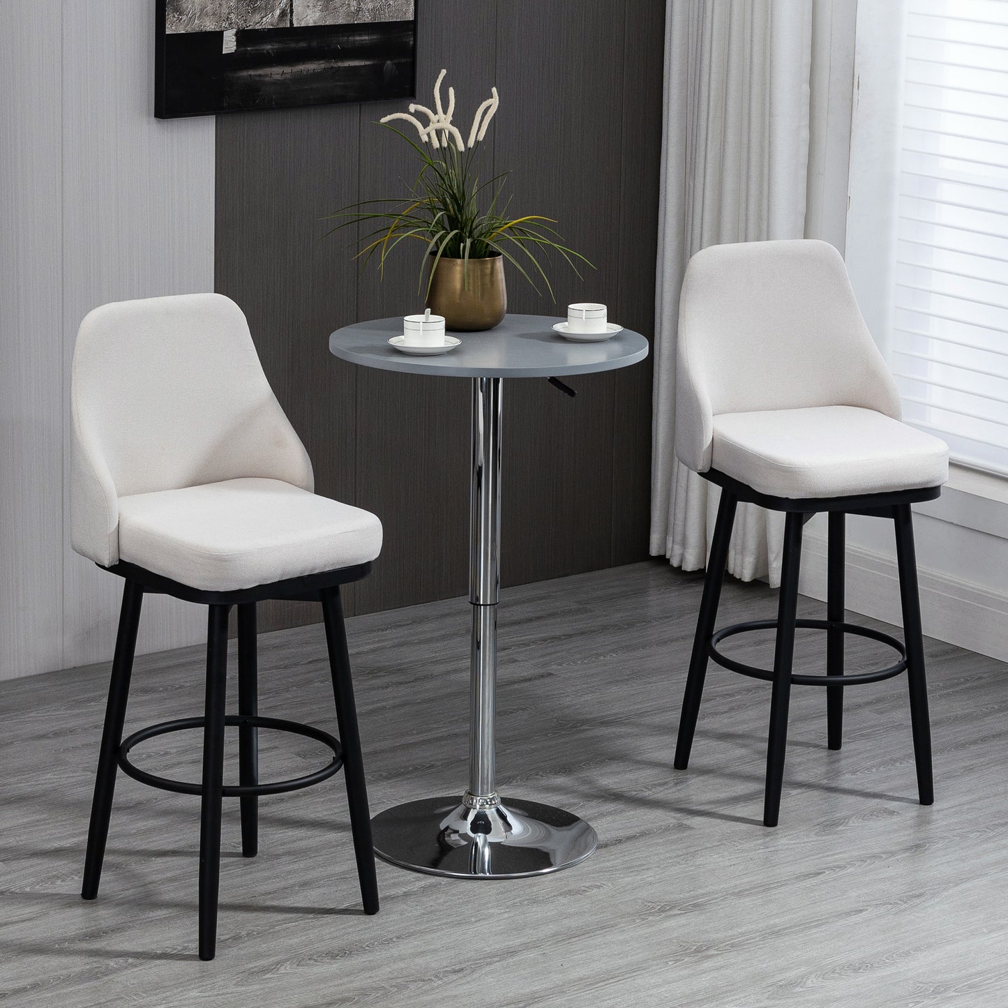 Set of 2 Cream White Bar Height Stools with 360° Swivel