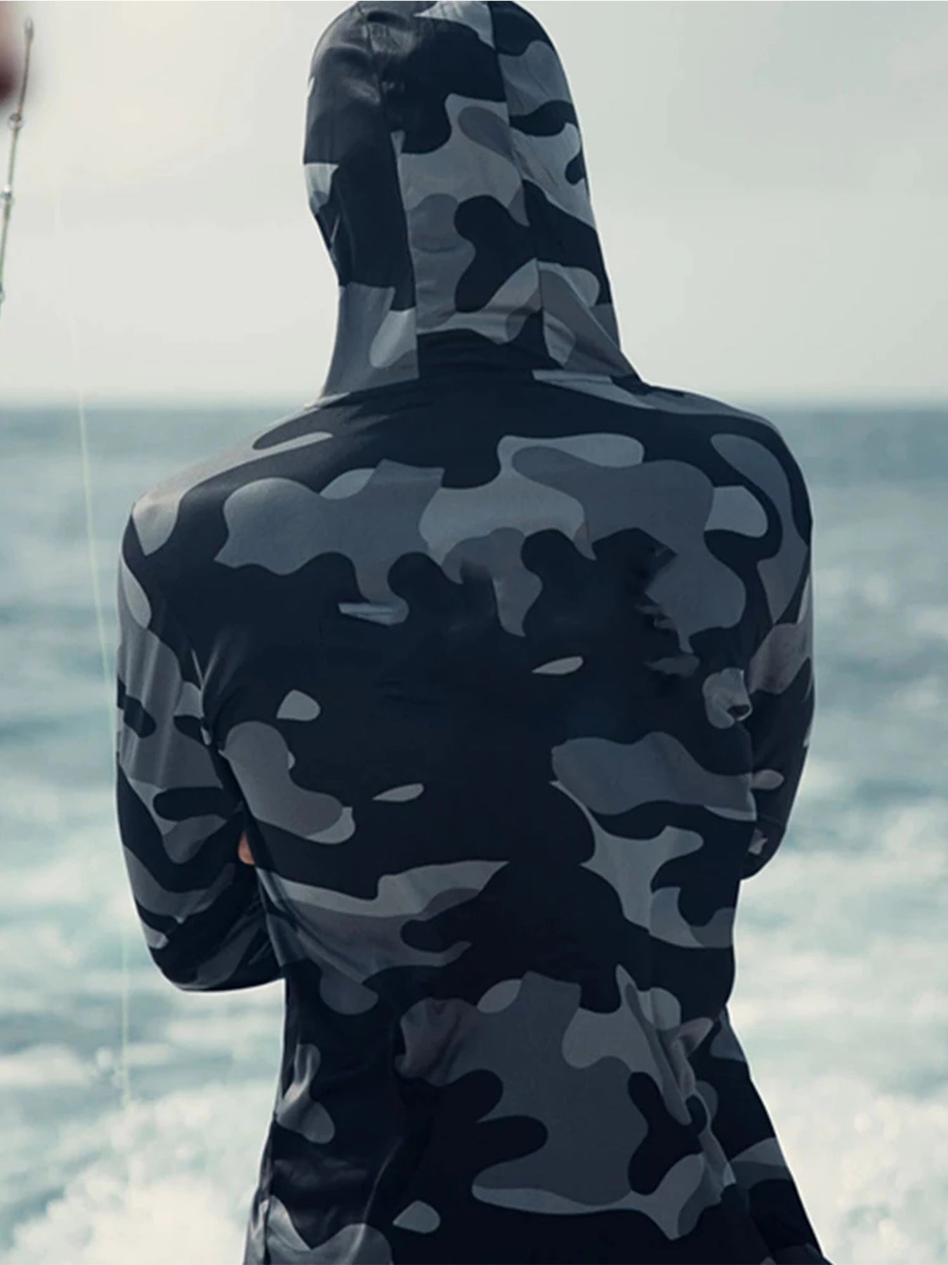 Men's Long Sleeve Fishing Hoodie with Face Mask - Sun Protection