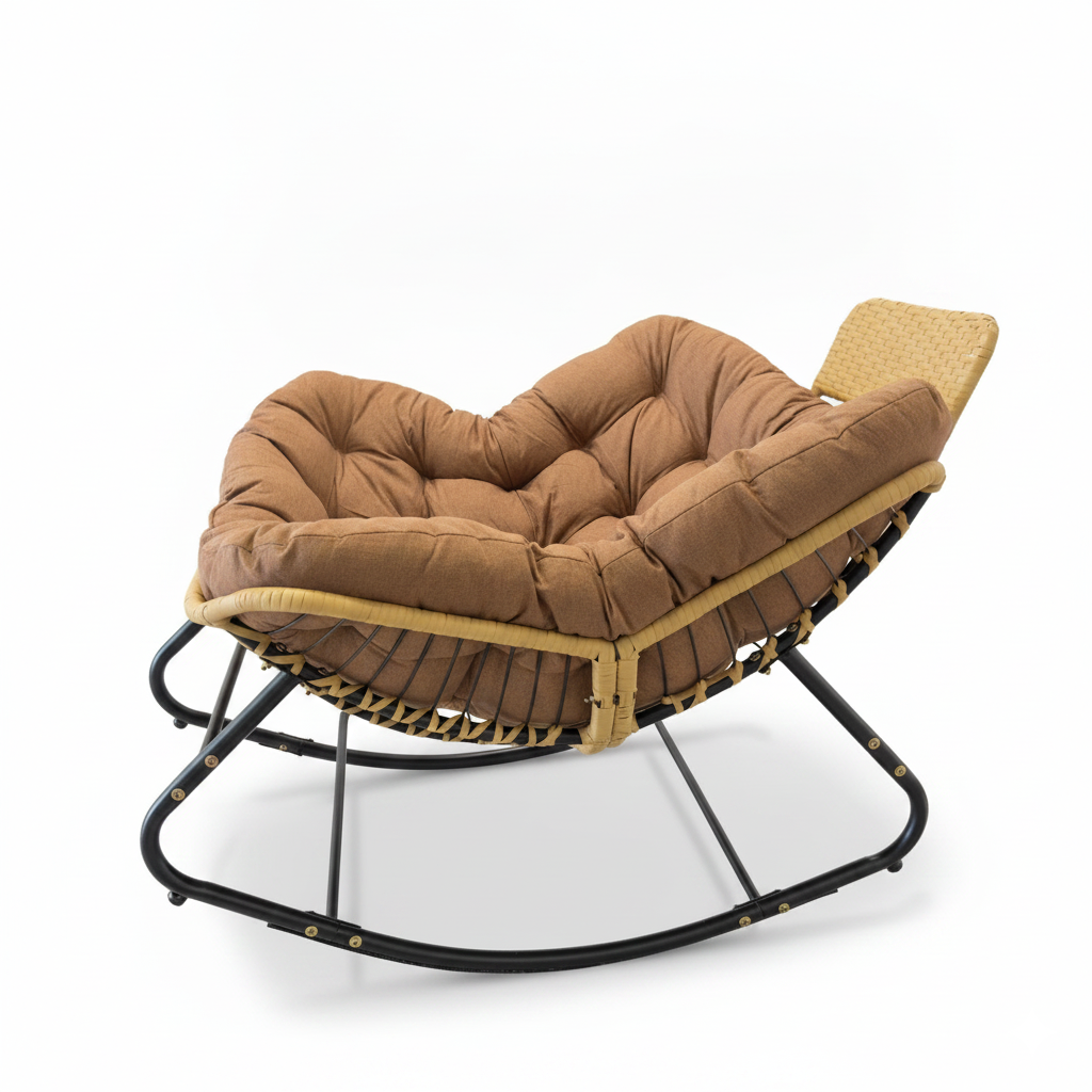 Oversized Papasan Rocking Chair with Thick Cushion - Brown