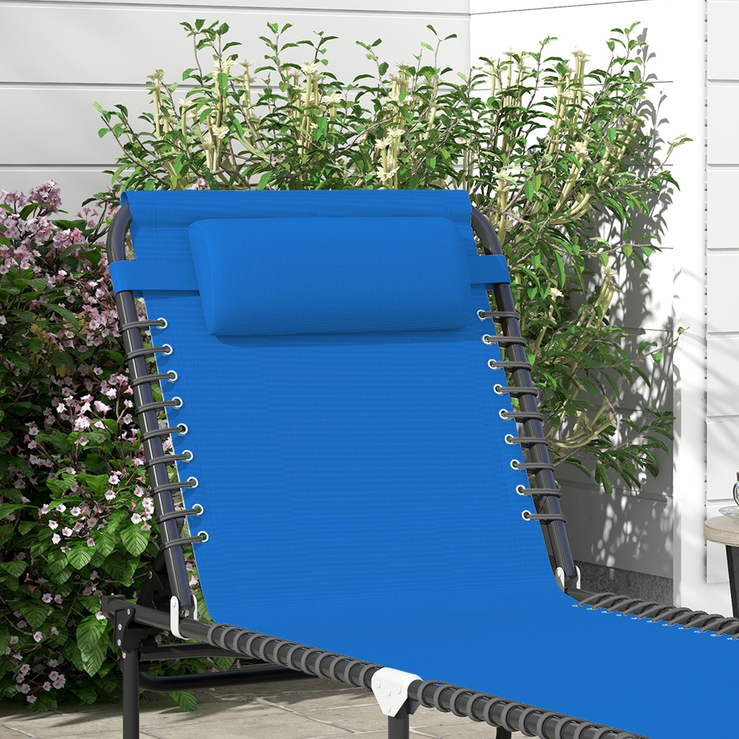 Foldable Chaise Lounge Chair - 4-Position Reclining, Portable Mesh - Navy Blue