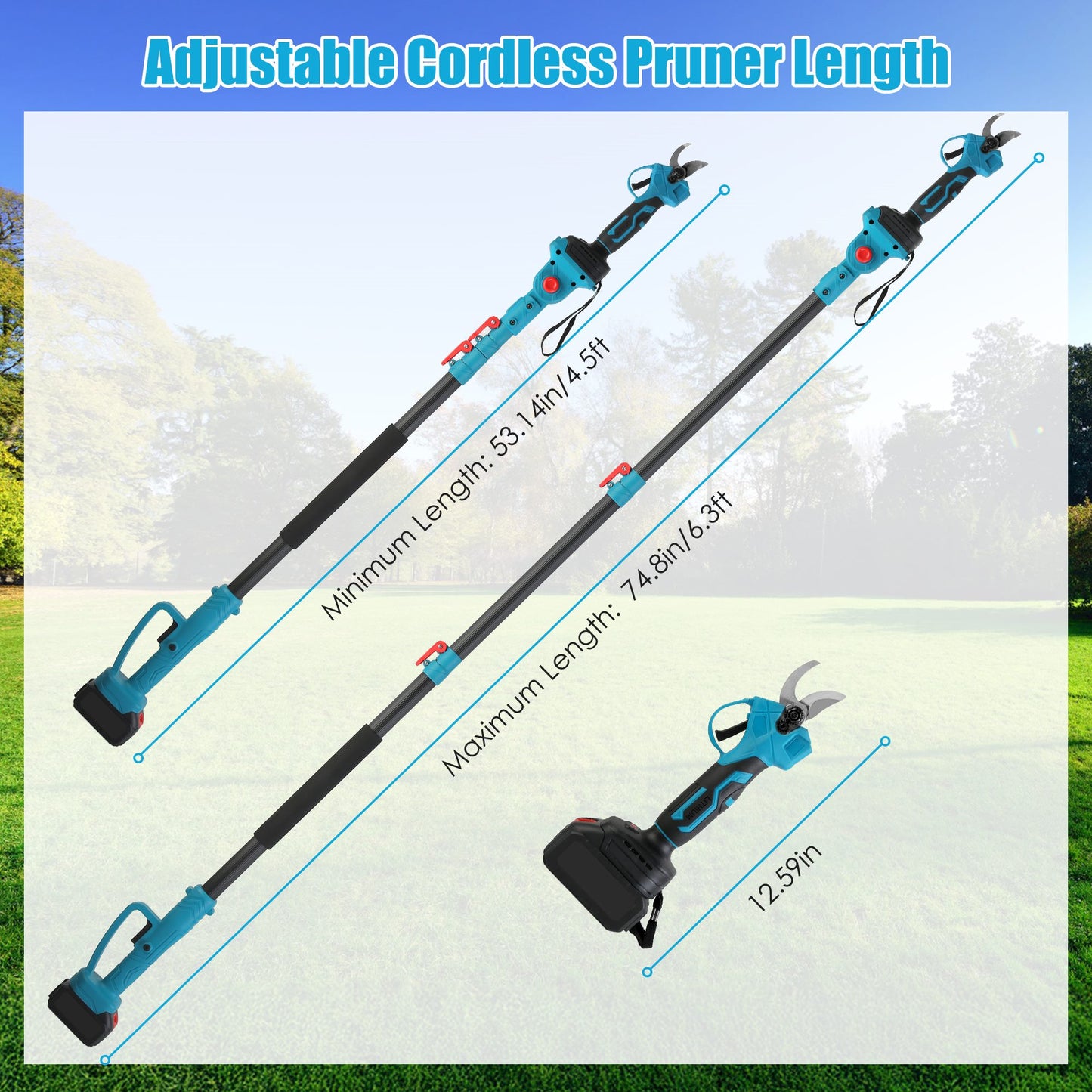 Cordless Electric Pruning Shear with Extension Pole 21V 4.0Ah Battery 13ft Reach
