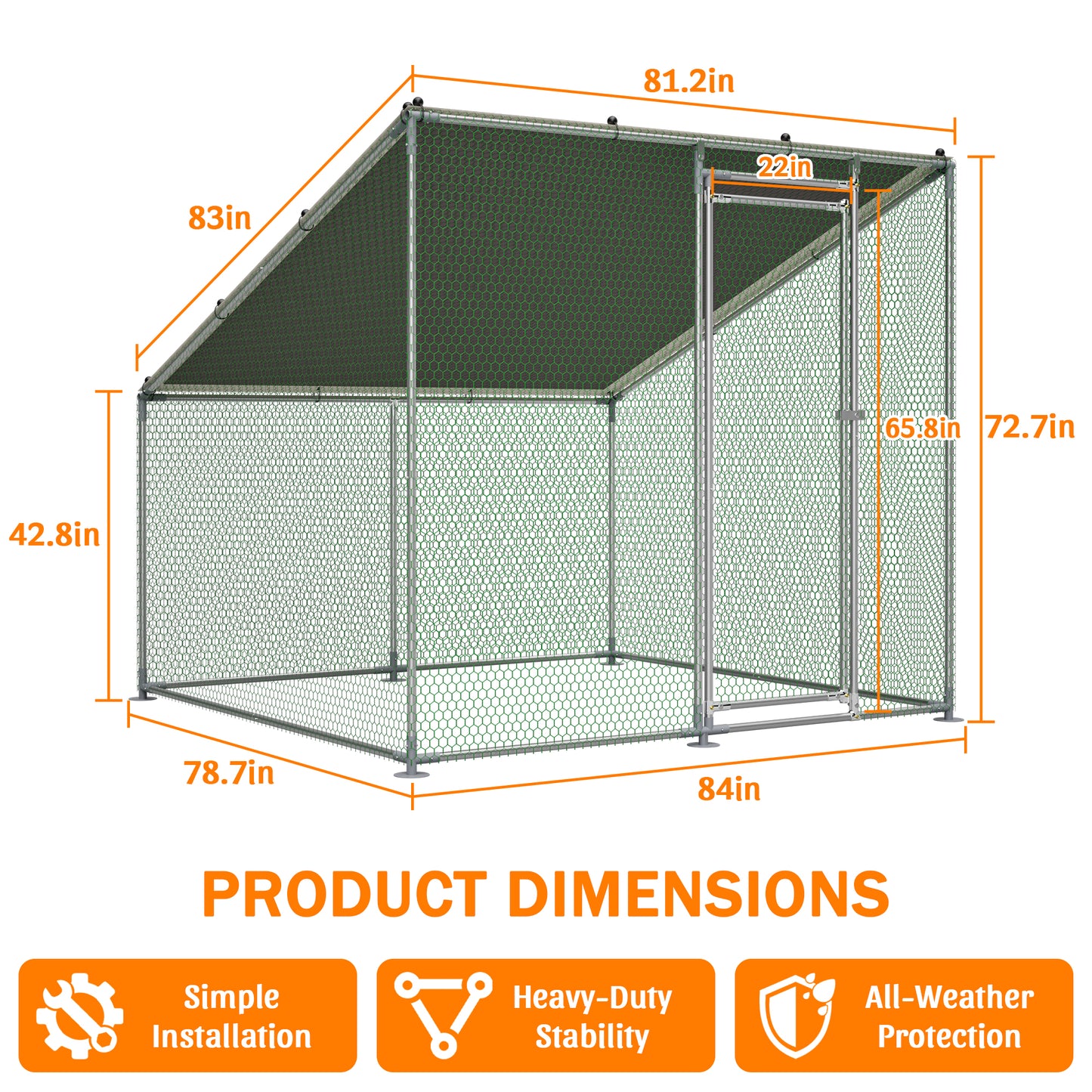 84 X78.7 X72.7 Walk-In Metal Chicken Coop,Slanted Roof,Heavy-Duty
