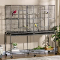 Rolling Bird Cage with Storage Shelf and Food Containers - Black/Gray, 1005x833x200mm